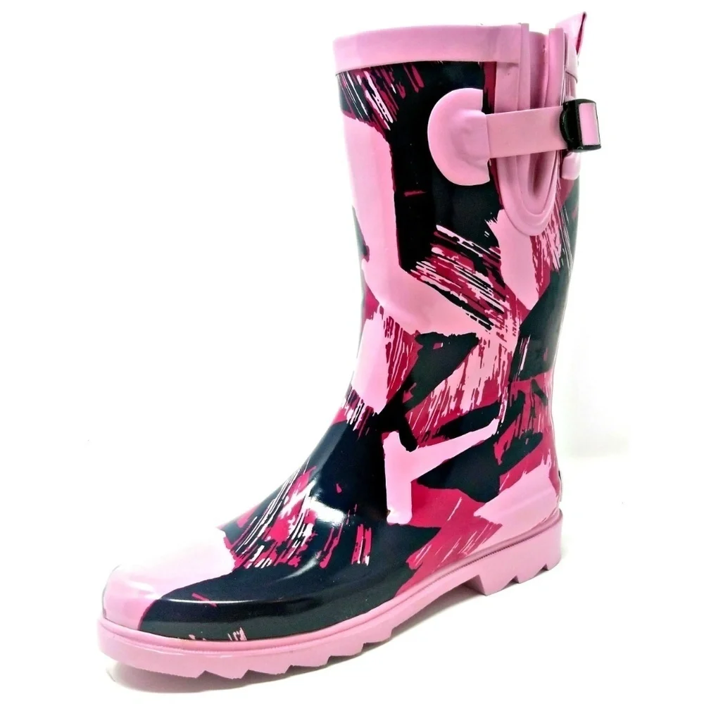 Women's Rainboots, Mid Calf Rubber Rain Boots, RB-3152, Pink